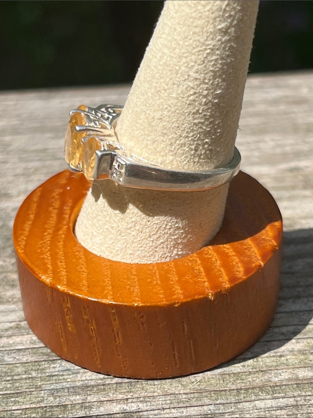 Sterling Silver (925) Yellow Citrine Three-Stone Ring - Picture 3 of 7